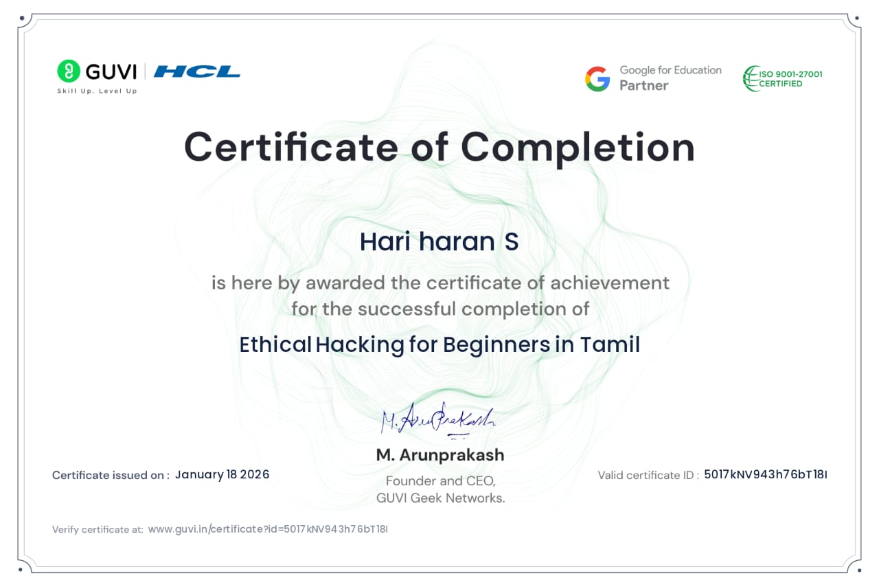 S Hariharan | Aspiring Full-Stack Developer